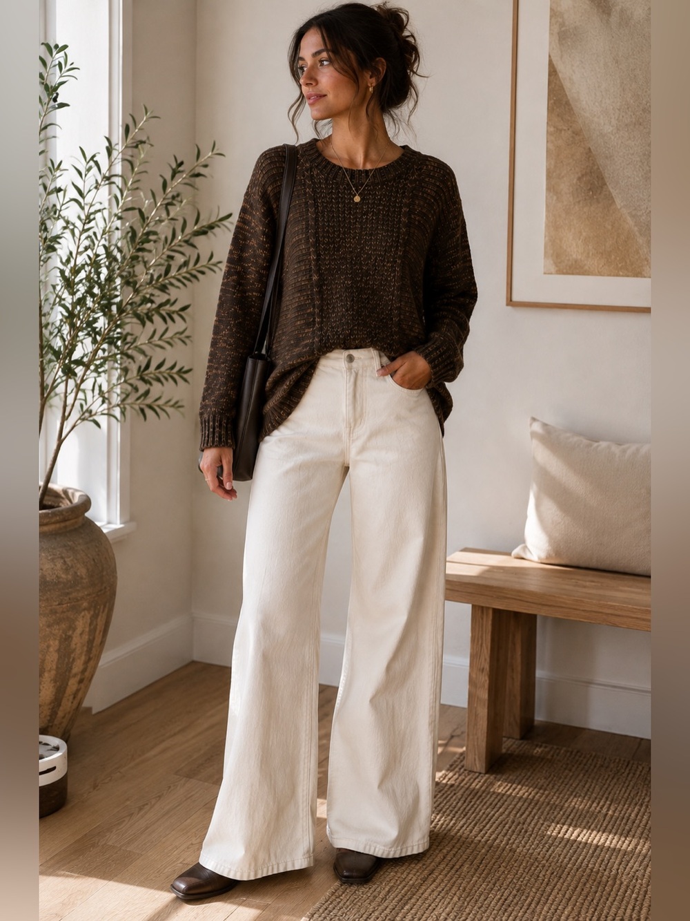 Vero Moda Brown Marled Crew Neck Sweater - Picture 2 of 8